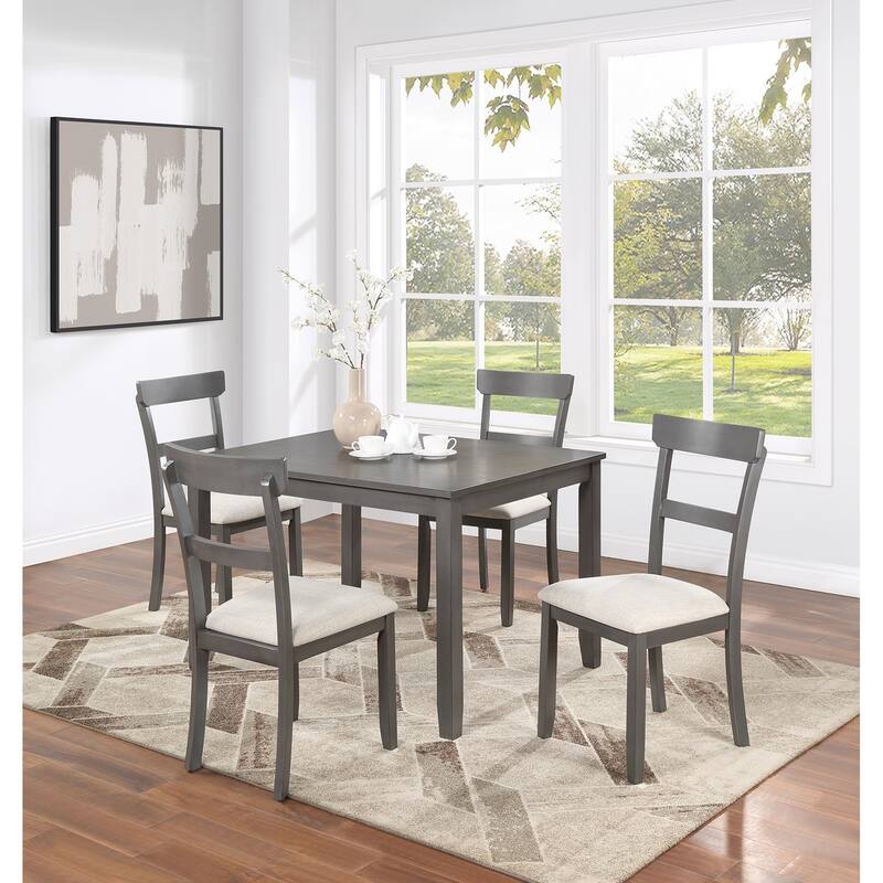 Classic Stylish Gray Natural Finish 5pc Dining Set Kitchen Dinette Wooden Top Table and Chairs Cushions Seats Ladder Bac