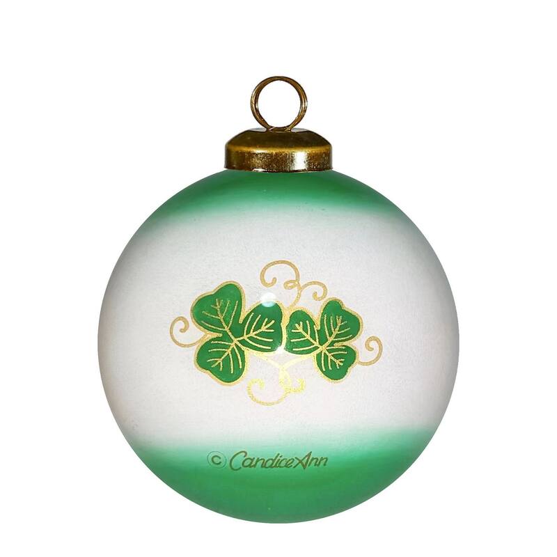 HomeRoots Love Irish Hand Painted Green White And Red Glass Ball Ornament