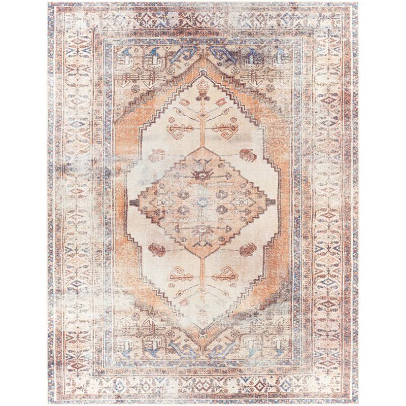 Livabliss Luisa Distressed Medallion Printed Machine Washable Area Rug