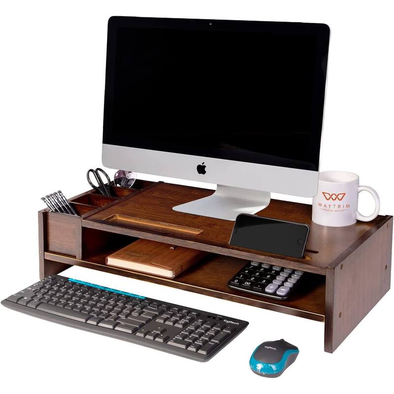 Wood Computer Monitor Stand Desktop Organizer with Drawer