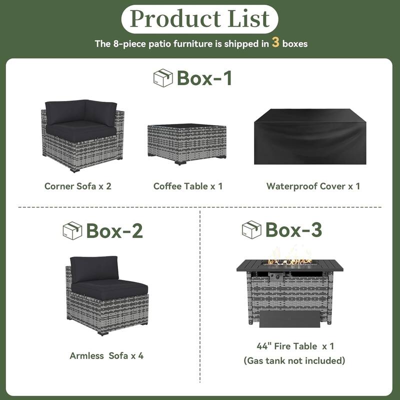 AOXUN Wicker Rattan Outdoor Sectional Sofa Set with Coffee Table