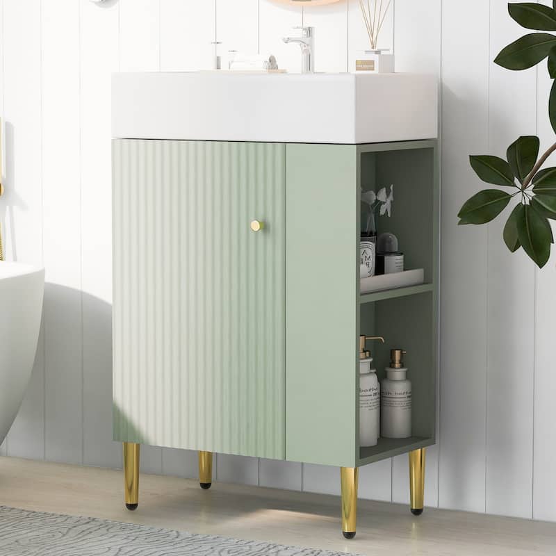 21.6" Bathroom Vanity, Combo Cabinet, Bathroom Storage Cabinet, Single Ceramic Sink, Right Side Storage