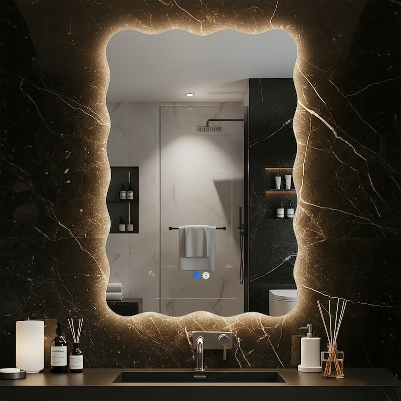 Rectangle Frameless Dimmable LED Light Anti-Fog Wall Bathroom Vanity Mirror - 20x30