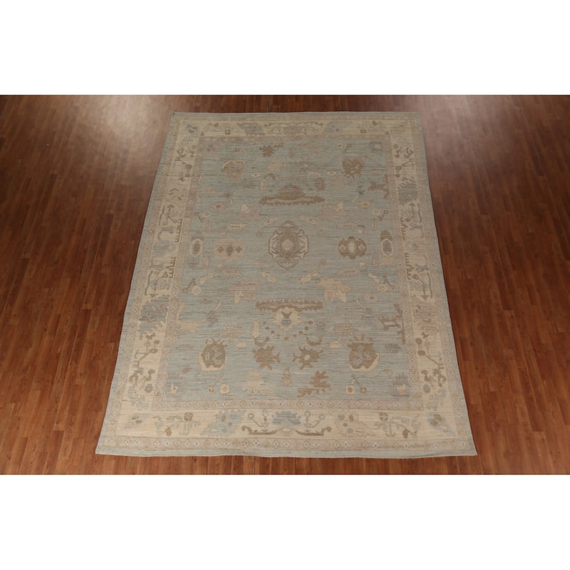 Grey Vegetable Dye Oushak Turkish Area Rug Hand-Knotted Wool Carpet - 8'10"x 11'8"