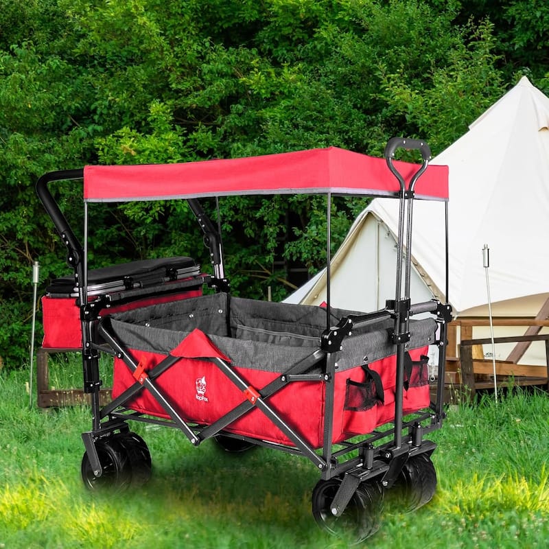 Deluxe 143L Collapsible Wagon with Removable Canopy & Cooler Bag - All-Terrain Wheels with Brake