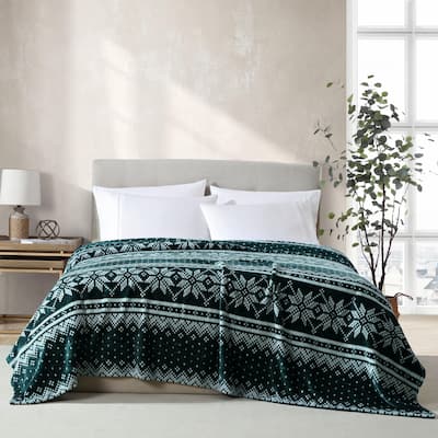 Nautica Fairisle Texture Ultra Soft Plush Green Blanket