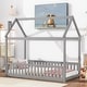 preview thumbnail 2 of 25, Twin House Bed with Guardrails, Montessori Floor Bed Frame with Roof for Kids, Wooden House-shaped Kids Bed Frame for Boys Girls