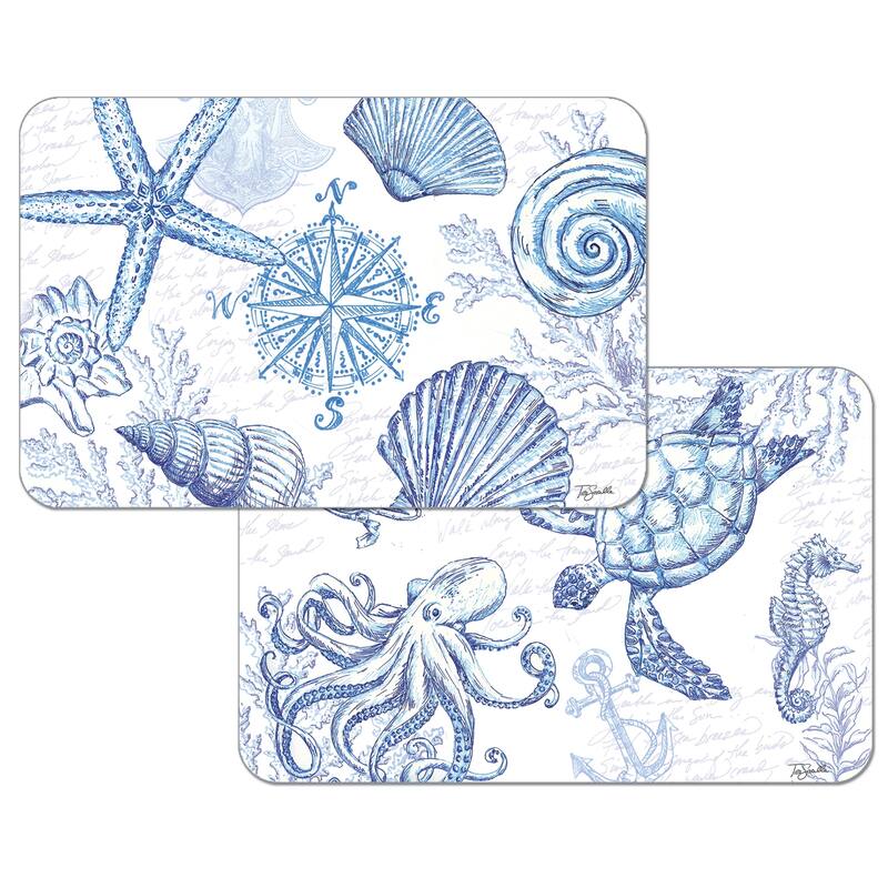 Reversible Wipe-clean Counterart Placemats Set of 4 - Coastal Sketch Conimar