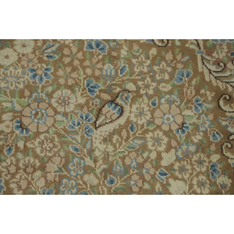 Hand Knotted Oriental 100% Wool Carpet Traditional Floral Brown Kerman Area Rug - 2' 9'' X 1' 11''