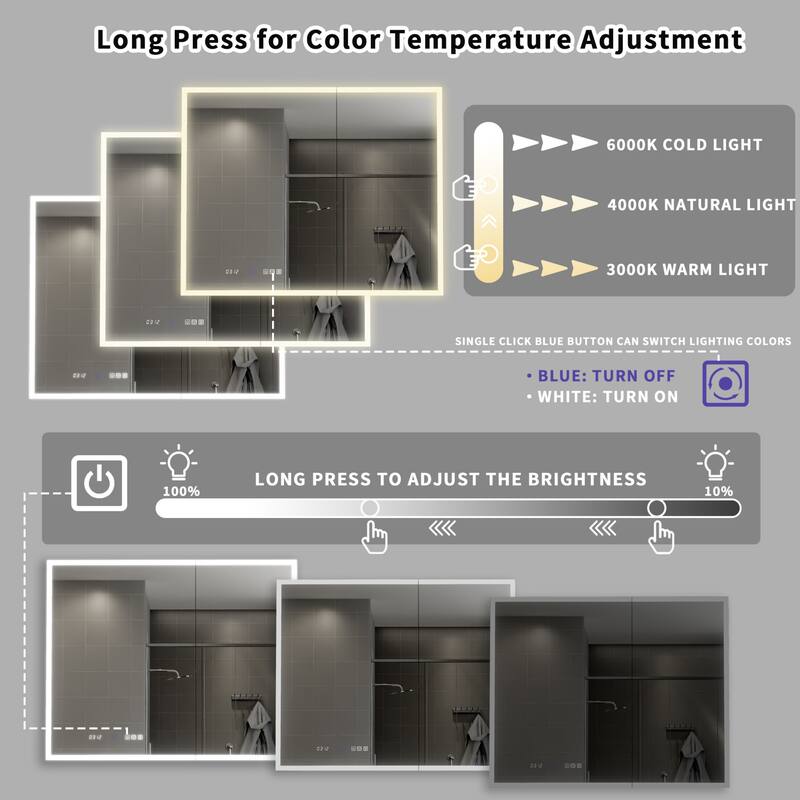 Modland 30"-48"W x 32"H Medicine Cabinet LED Mirrored Wall Mounted Bathroom Mirror with Storage