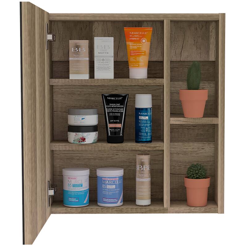 Clifton Medicine Cabinet with Mirror, 5 Internal Shelves, Pine Finish, Semi-Open Shelves, Ideal for Small Bathrooms