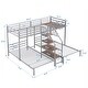 preview thumbnail 19 of 24, Metal Twin over Twin & Twin Bunk Bed with Storage Shelves Staircase, Triple Bunk Bed Frame, No Box Spring Needed for Kids