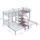 preview thumbnail 4 of 10, Metal Twin over Twin Triple Bunk Bed with Storage Shelves Staircase, Sturdy Frame, Space-Saving Design, Silver