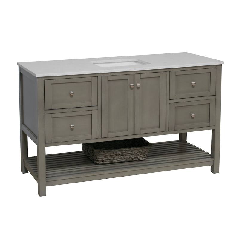 KitchenBathCollection Lakeshore 60" Single Bathroom Vanity with Engineered Carrara Top