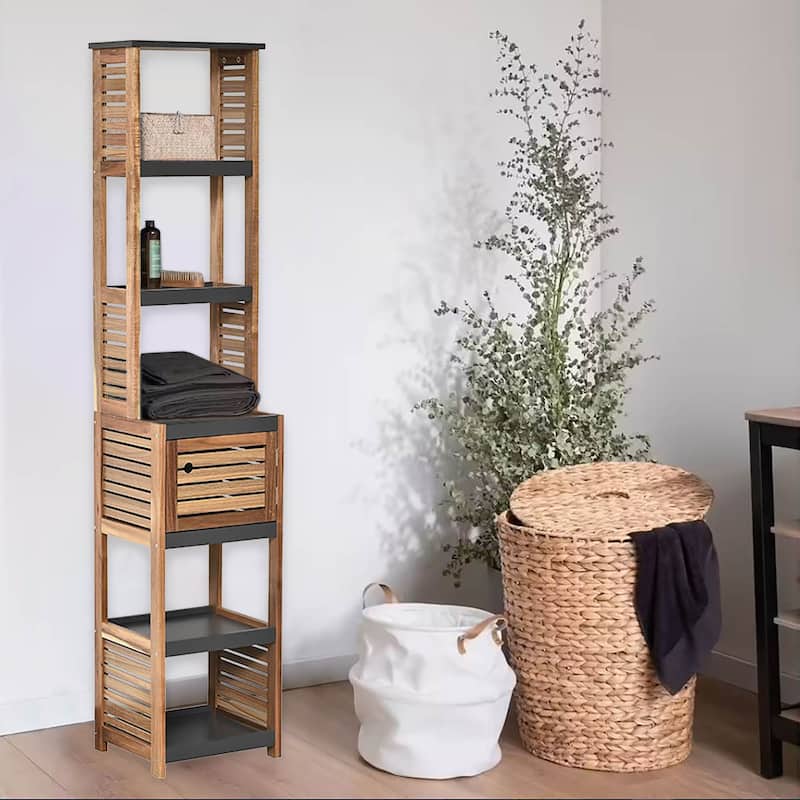 Tall Bathroom Storage Cabinet with Multiple Shelves and Vented Door - 15.3"L x 11.12"W x 67"H