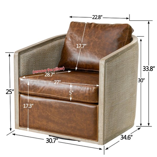 dimension image slide 4 of 12, KINWELL 31"W Oak Frame Upholstered Swivel Barrel Armchair