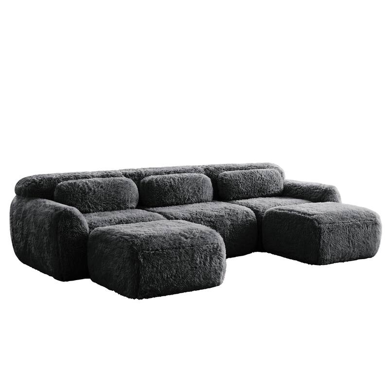 Homy Casa Modular Sectional Sofa, Dark Grey Plush Fabric with Non-Slip Base, No Assembly Living Room Couch with Pillows