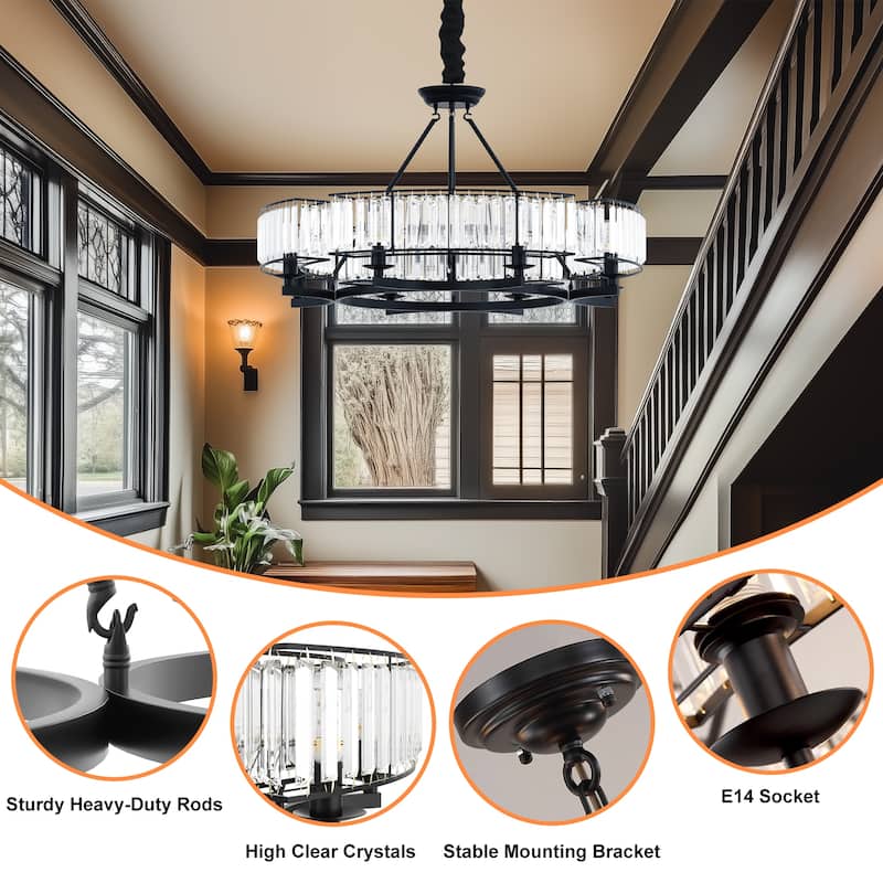 Round Shape Antique Black Industrial Crystal Chandelier