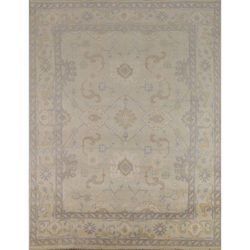 Earth Tone Oushak Indian Rug Hand-Knotted Transitional Wool Carpet - 8'0"x 9'5"