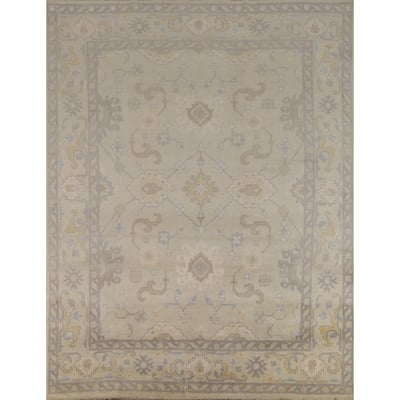 Earth Tone Oushak Indian Rug Hand-Knotted Transitional Wool Carpet - 8'0"x 9'5"
