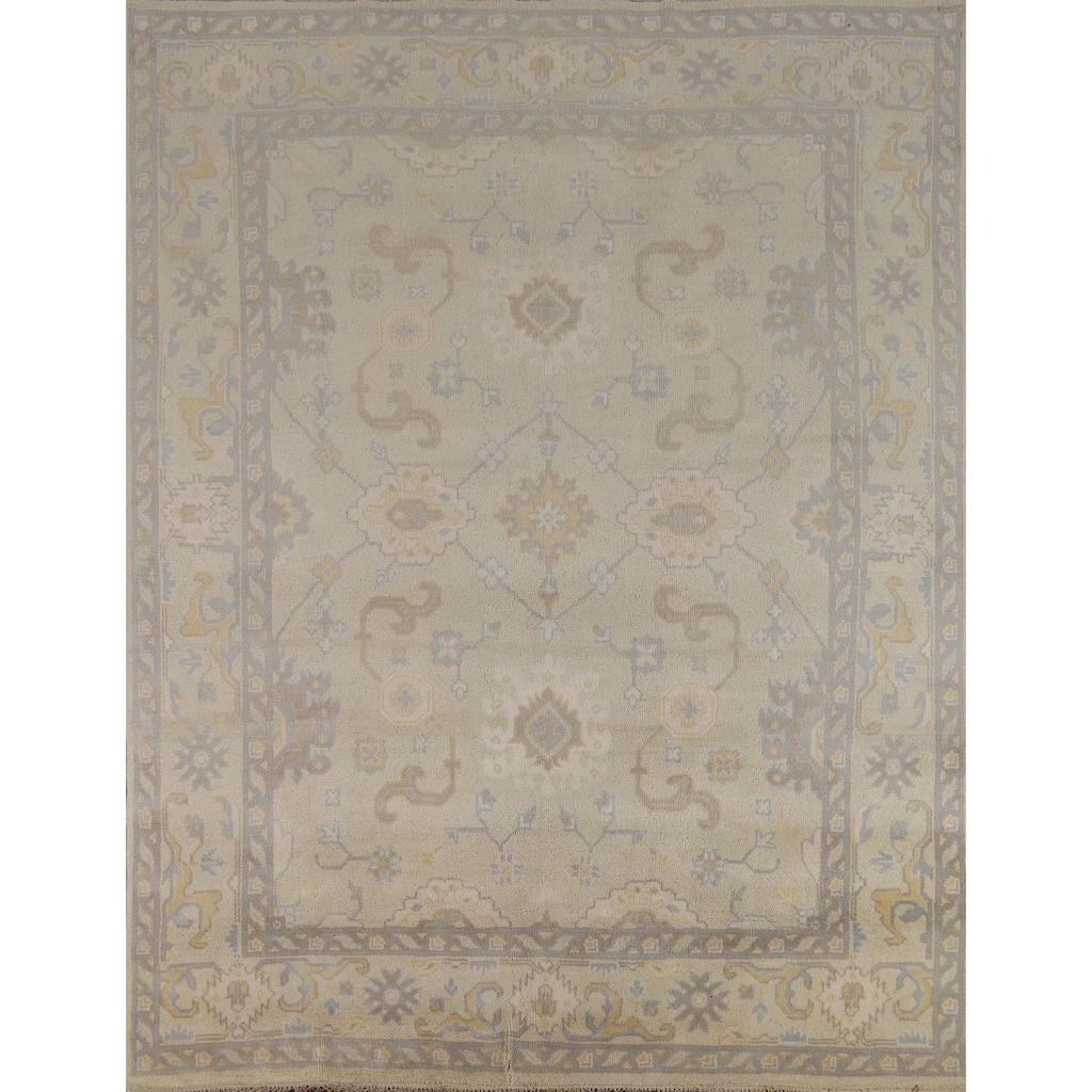 Earth Tone Oushak Indian Rug Hand-Knotted Transitional Wool Carpet - 8'0"x 9'5"