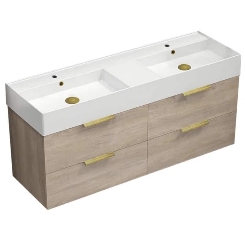 Nameeks Derin-5618-W-2 Derin 54" Wall Mounted Double Basin Vanity Set