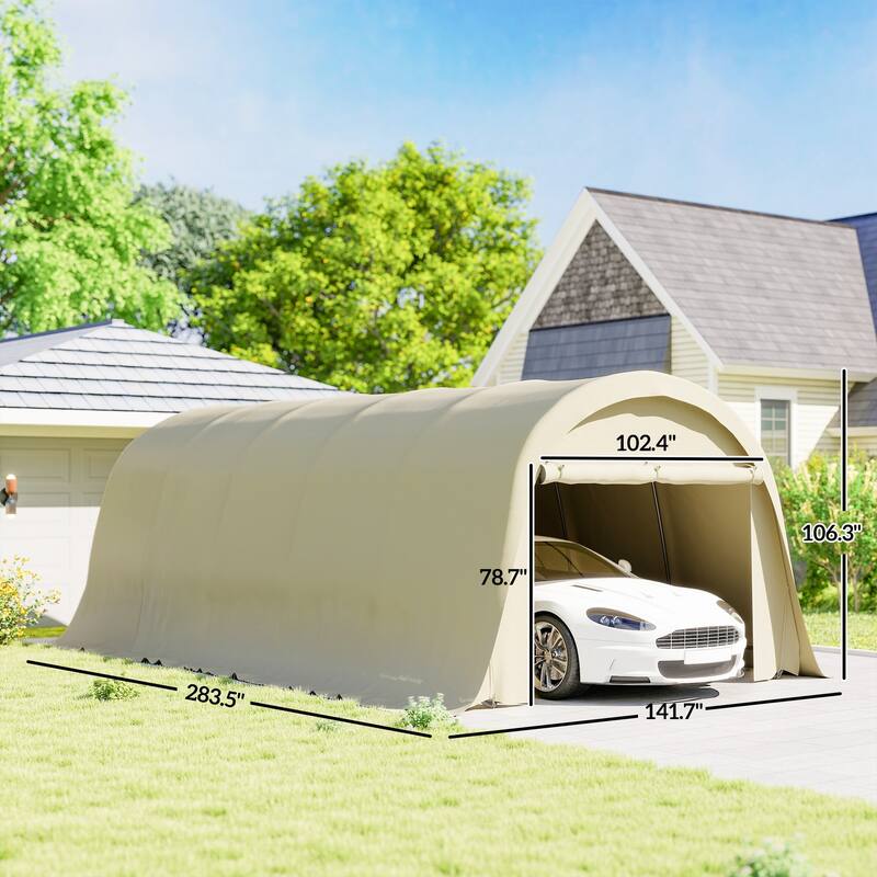 Outsunny 12' x 23.6' Heavy Duty Carport, Portable Garage Car Canopy Tent , Galvanized Frame, Large Roll-Up Door for Cars