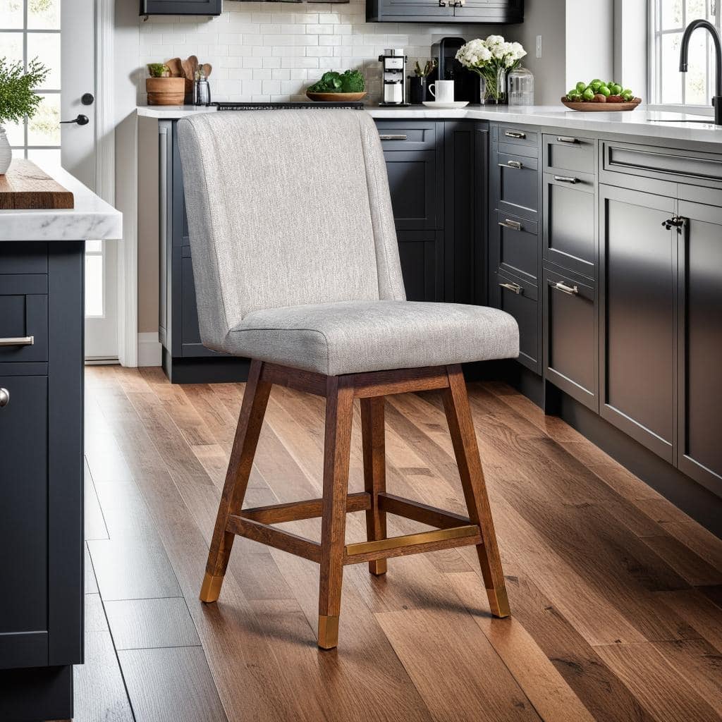 Stancoste Wingback Swivel Bar or Counter Stool with Wood Legs