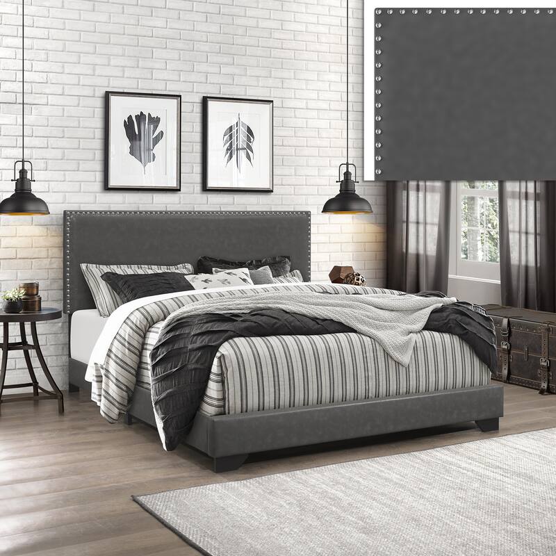Gayle Nailhead Trim Faux Leather Upholstered Bed, by Hillsdale
