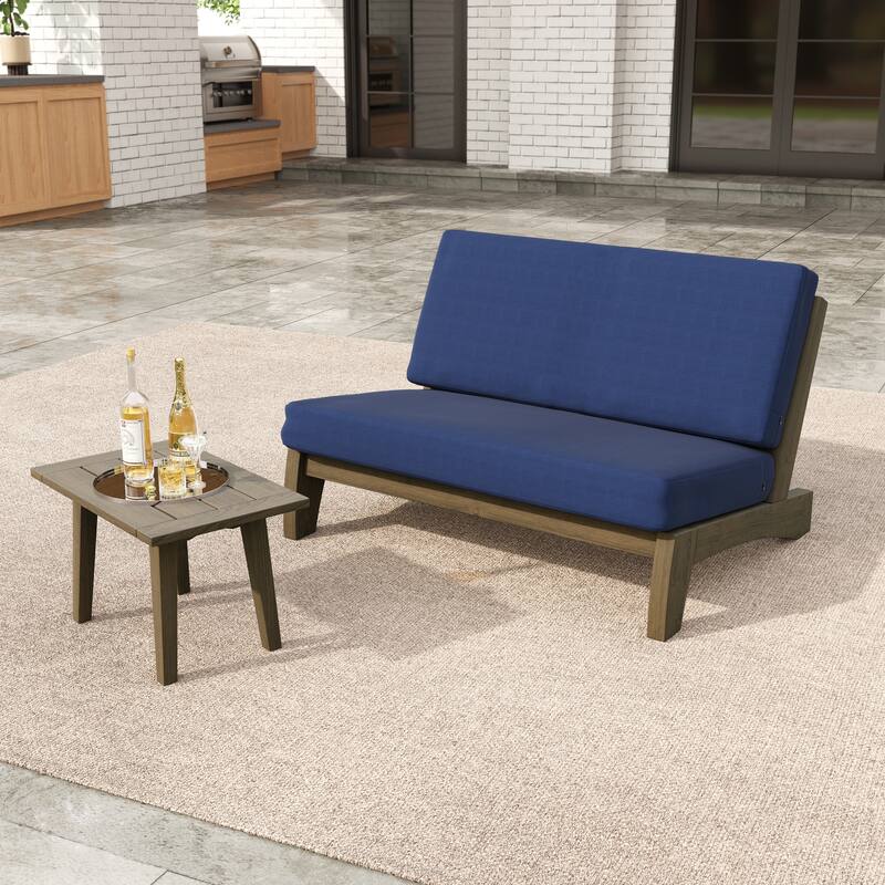 2-Piece Outdoor Teak Wood Loveseat Patio Set with Side Table