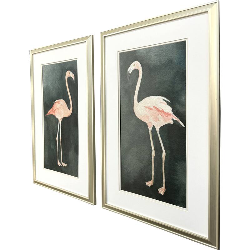 HomeRoots Set Of Two Forest Flamingo Gold Framed Wall Art