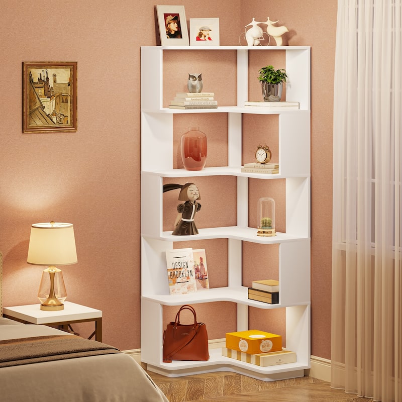 6-Tier Corner Bookshelf, 64.9 Inch Industrial Bookcase with Baffles