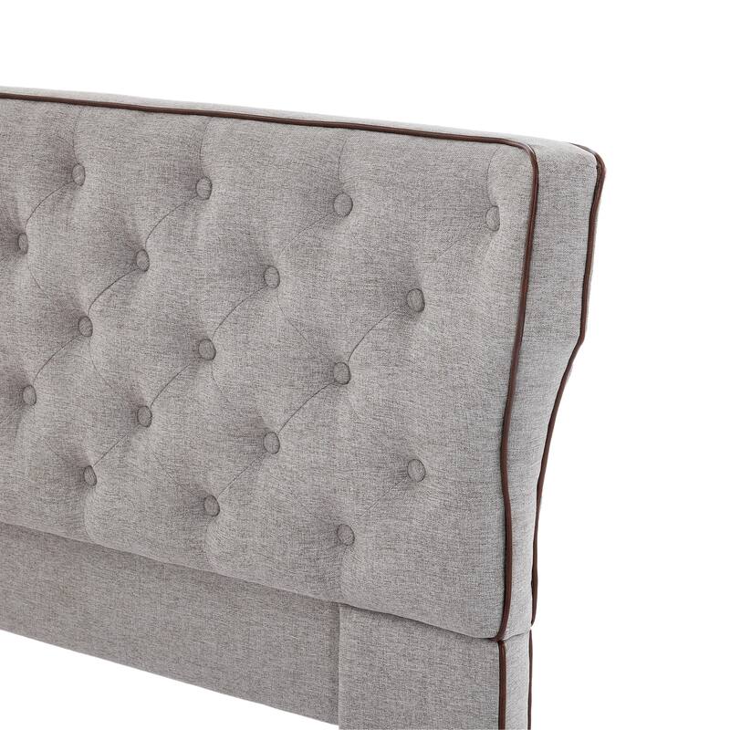 Christopher Knight Home - Aveline Modern Upholstered Platform Bed with Curved Back Headboard and Button Tufted Design