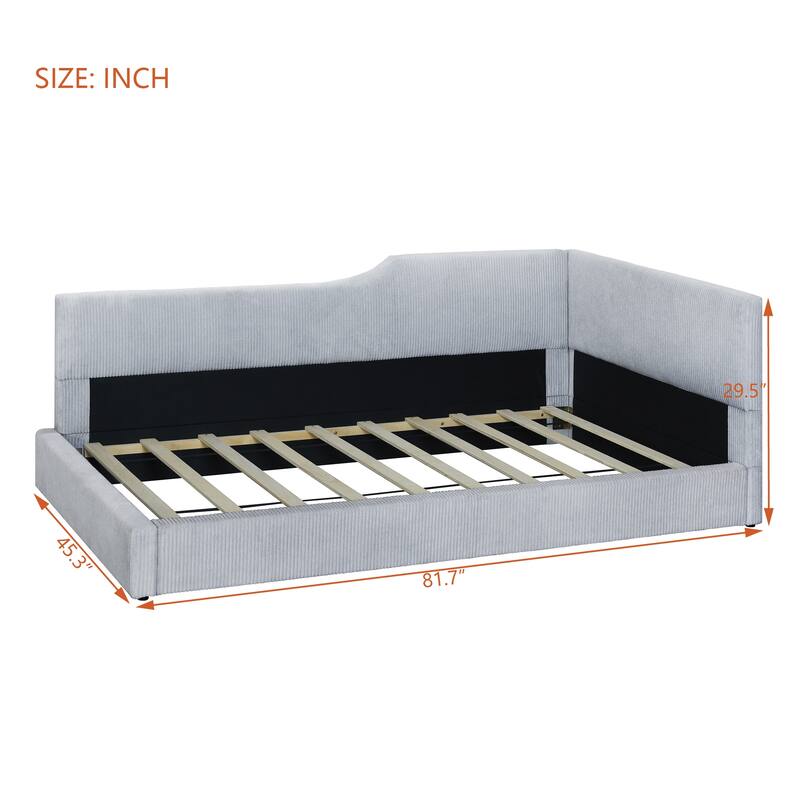 Twin Size L-Shaped Corduroy Daybed, Upholstered with Solid MDF Frame, Stylish Seating