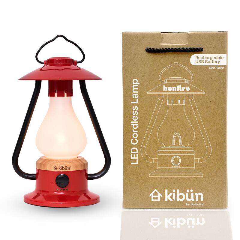 Kibun by Bulbrite Bonfire Cordless LED Outdoor Table Lamp + Dimmer Built-in Rechargeable Battery 3-Level Brightness + Power Bank