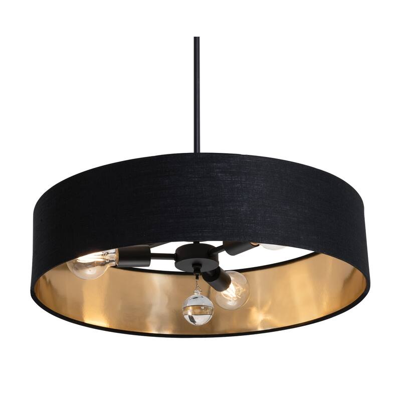 AFX CLNP24MB Pendant 3 Light 24" Wide Crystal Pendant with Fabric - Black / Black / Gold