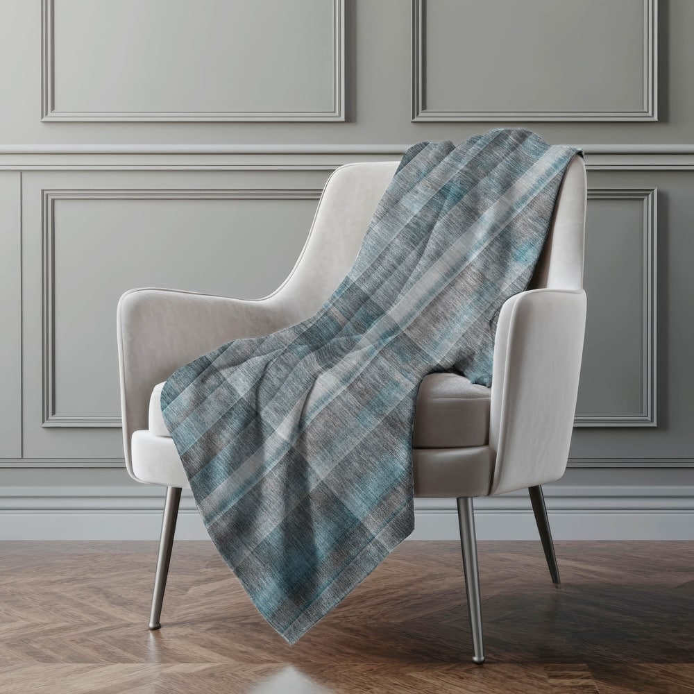 Premium Machine Washable Modern Plaid Sherpa Throw Blanket