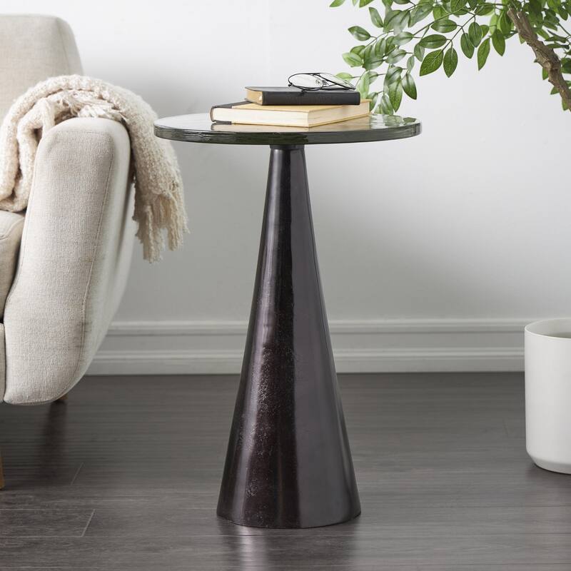 Aluminum Metal Geometric Cone Accent Table with Textured Glass Tabletop - Black or Gold - Roche River Decor