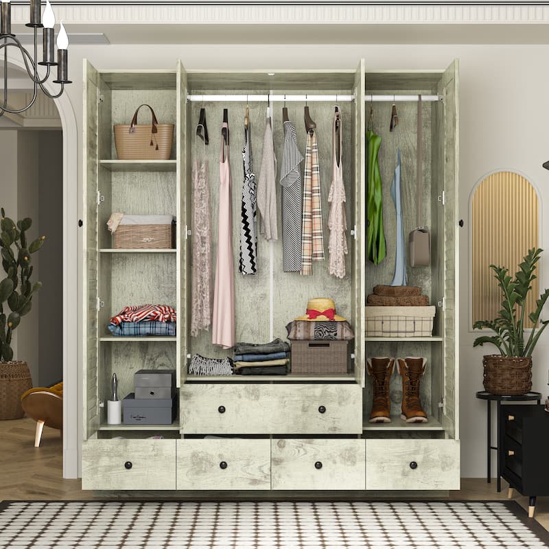 Wardrobe Armoire Closet 59"W Large Freestanding Wardrobe Cabinet White