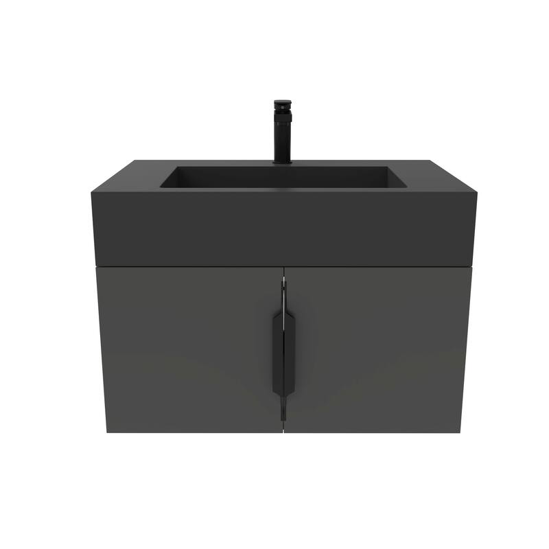 Nile 30-Inch Wall Mounted Bathroom Vanity Set w/ Black Top