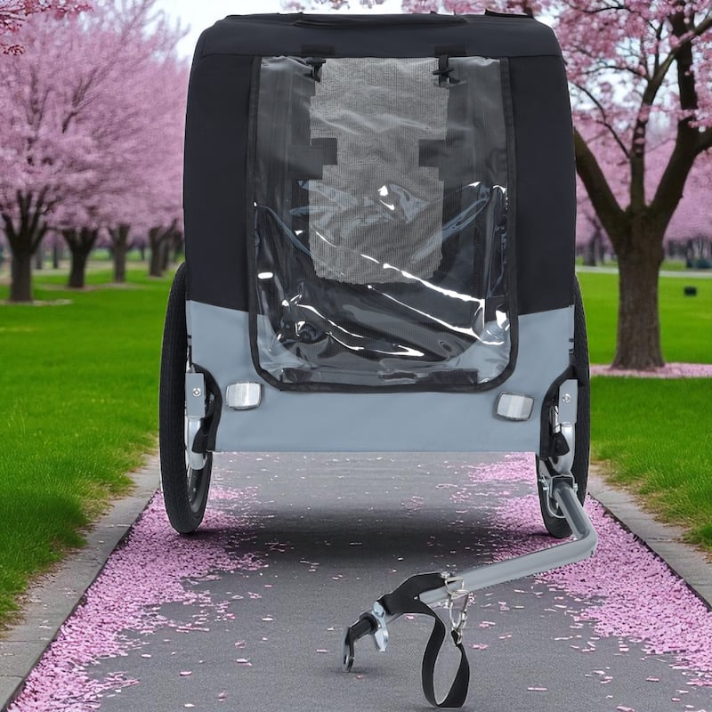 Large Folding Dog Bike Trailer - 66LB Capacity Pet Bicycle Carrier with Steel Frame, All-Terrain Wheels & Rain Cover