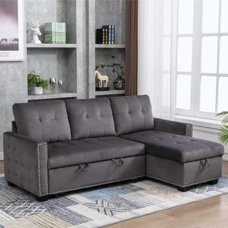 Classic and Cozy L-shape Pull-out Sleeper Sectional Sofa