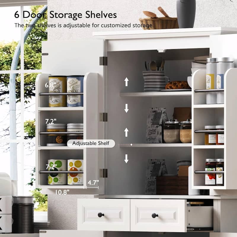 71" Tall Kitchen Pantry Cabinet with 3 Pull-Out Cabinet Organizers