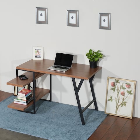 L - Shaped Home Office Desk with 2 Walnut Shelves