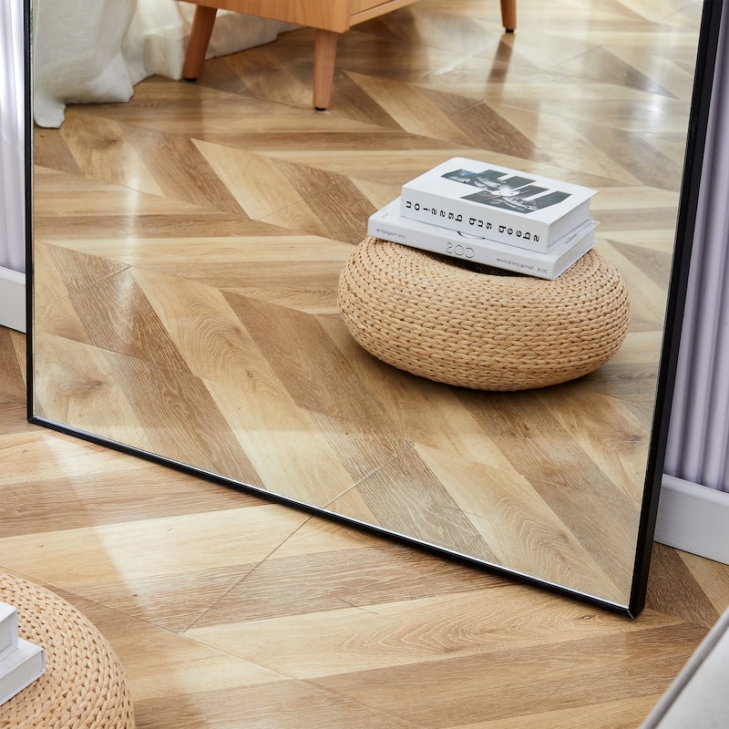 Roomfitters Full-Length Mirror with Black Solid Wood Frame, 71"x31.4" Floor Standing or Wall-Mounted Dressing Mirror