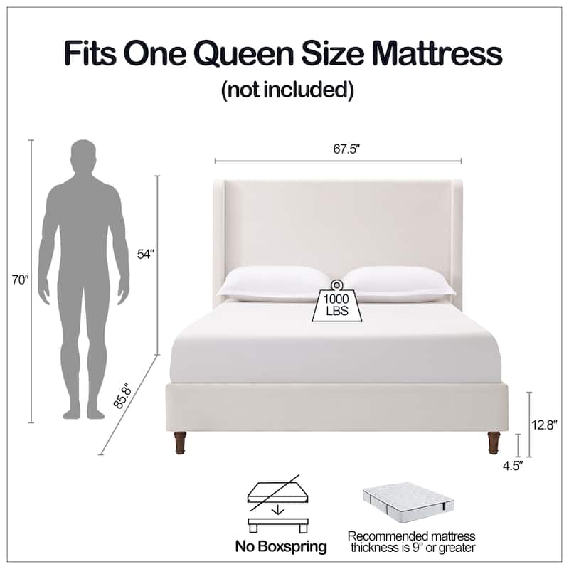 54" High Wingback Headboard Upholstered Bed For Bedroom