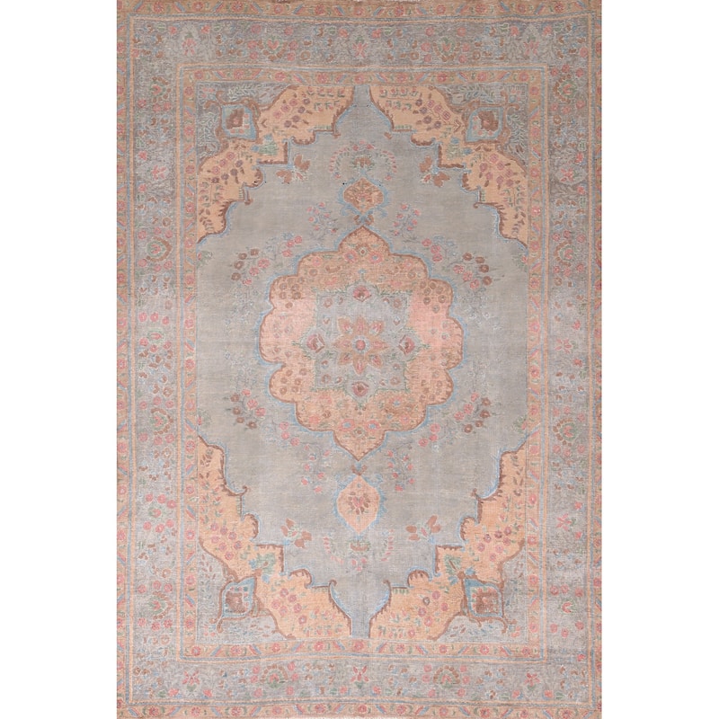Distressed Tabriz Persian Antique Area Rug Hand-Knotted Wool Carpet - 6'5"x 9'5"