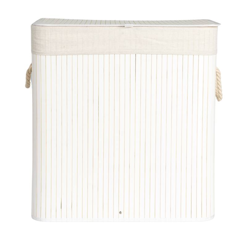 Household Essentials Bamboo Double Laundry Hamper with Rope Handles and Removable Laundry Bag