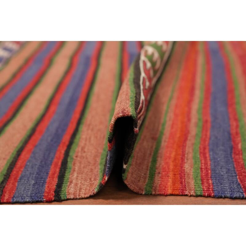 Hand Woven Oriental 100% Wool Carpet Southwestern Tribal Multi-Colored Kilim Runner Rug - 9' 3'' X 4' 3''