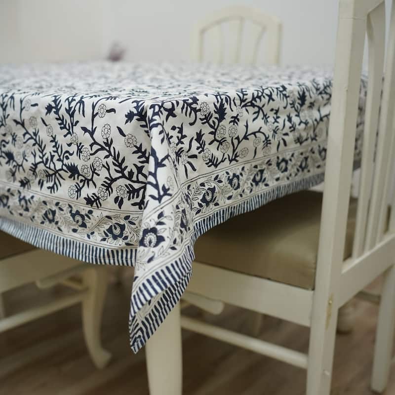 Fabdivine Floral Cotton Table Cover or Cloth Handmade Block Print for Dining & Home Décor Accent